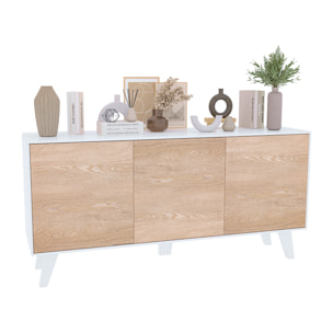 Credenza Gijòn Mobile Mobiletto Soggiorno Salotto Ingresso Sala da Pranzo 3 Ante 154 x 41 x 75 cm Colore Bianco Lucido Rovere Chiaro