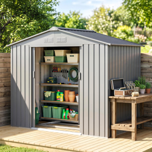 Abri de jardin cabanon porte verrouillable - dim. 213L x 130l x 185H cm - tôle d'acier gris alu