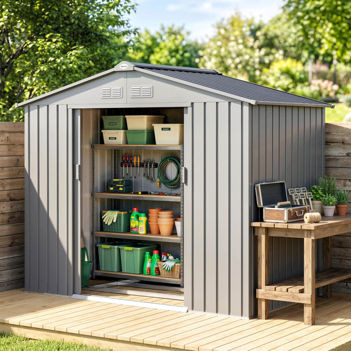 Abri de jardin cabanon porte verrouillable - dim. 213L x 130l x 185H cm - tôle d'acier gris alu