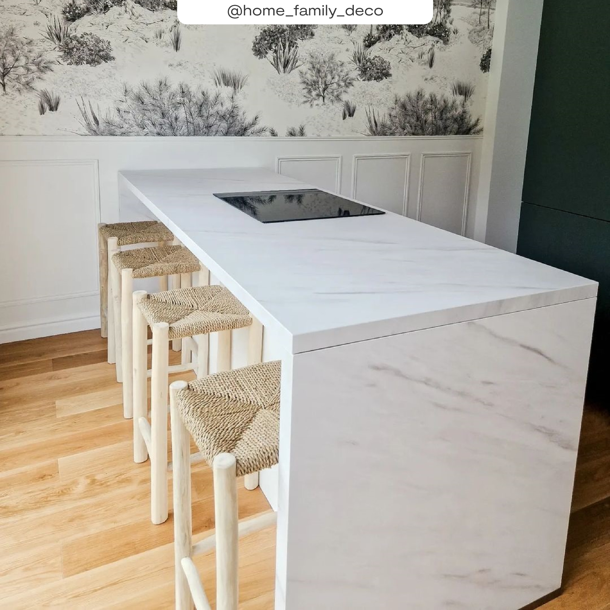 Tabouret pour îlot central 65 cm en jonc de mer et teck - Jovan