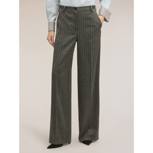 Motivi - Pantaloni palazzo gessati con micro paillettes - Grigio