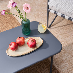 Salon de jardin 4 places avec table en métal. avec des sangles. anthracite et blanc