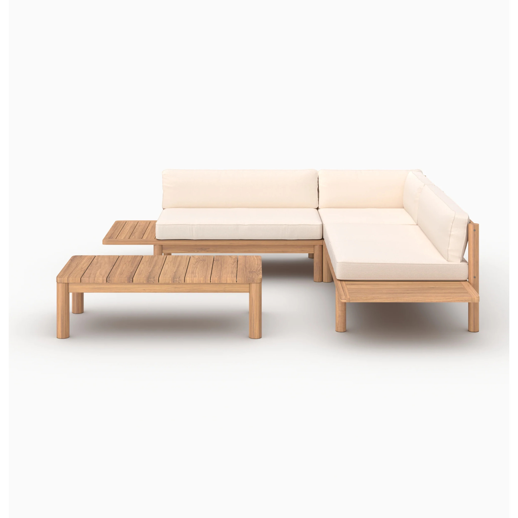 Salon de jardin 4 personnes en teck massif et tissu blanc - Nadila