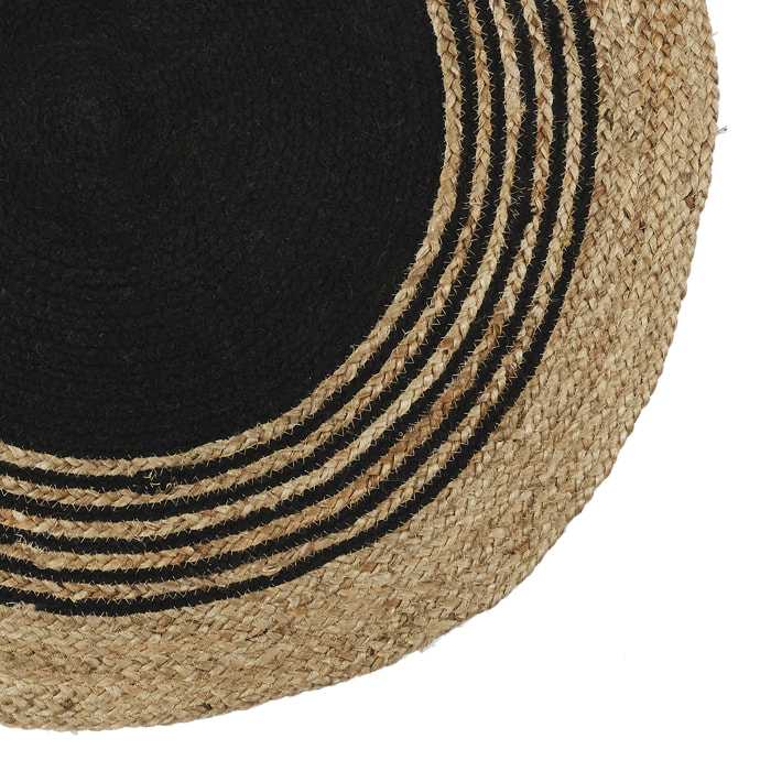 Tapis Rond Jute Coton Noir 90cm