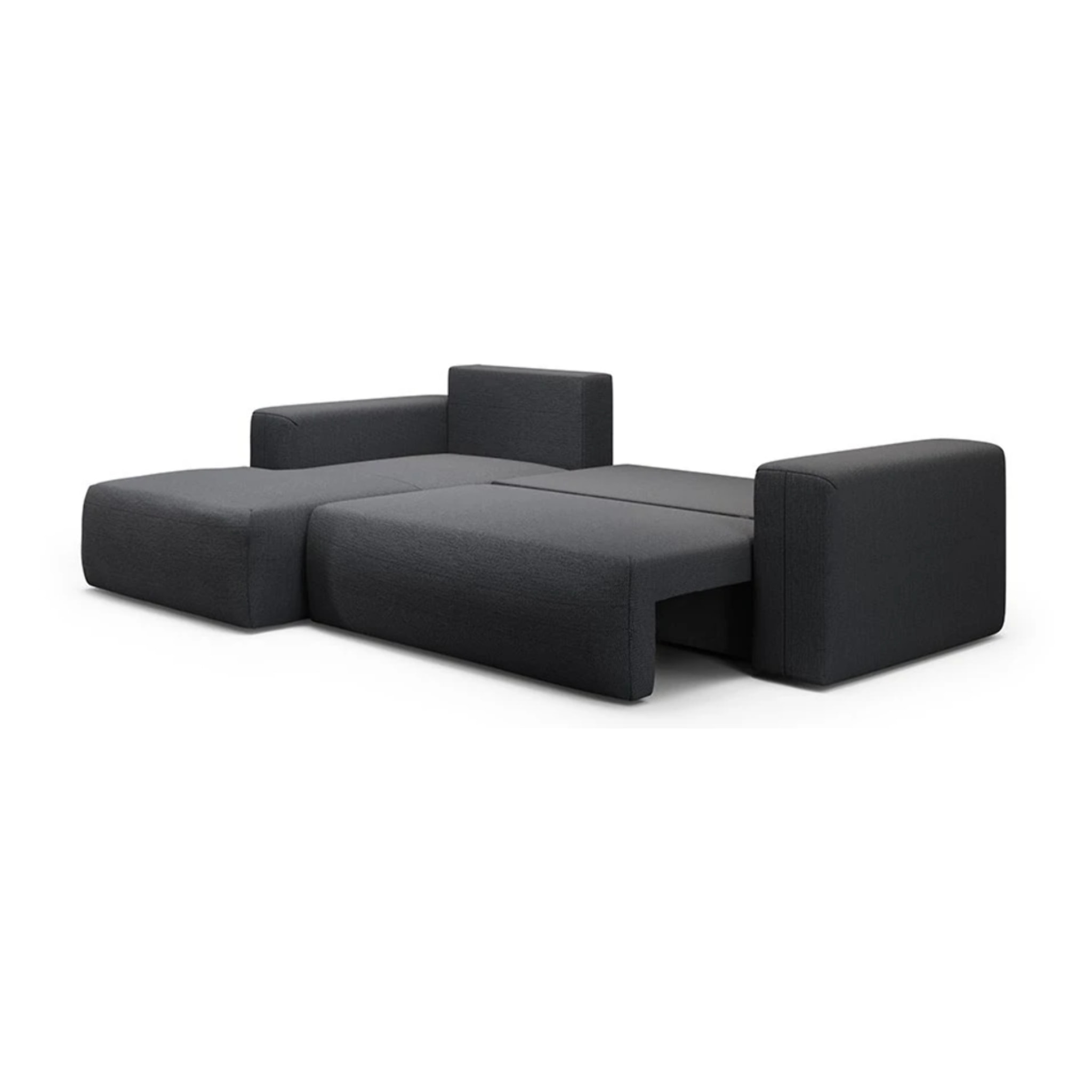 NALA - Canapé d'angle gauche convertible 4 places en tissu gris foncé