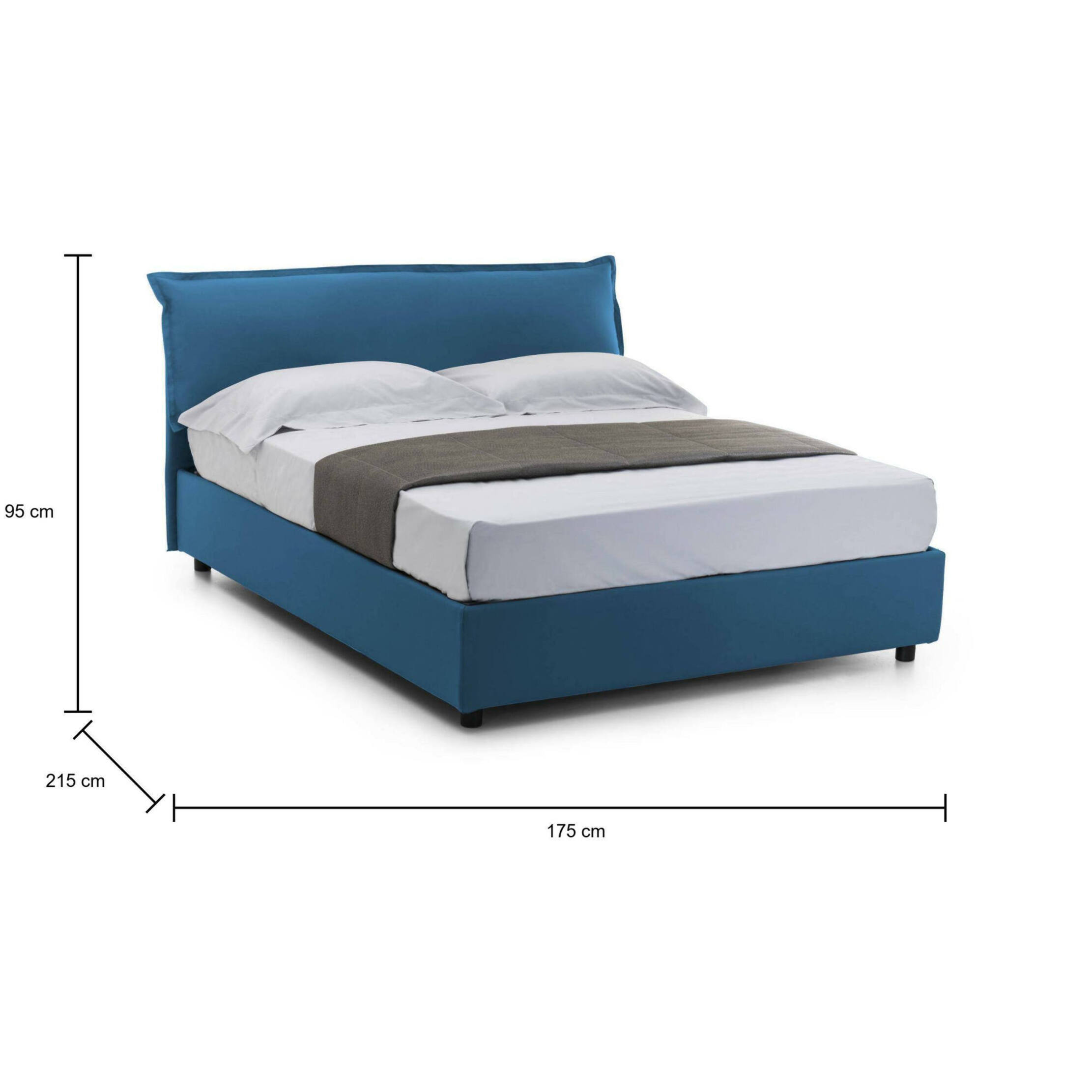 Letto matrimoniale Clorinda, Letto contenitore sfoderabile con testiera e giroletto contenitore imbottiti, 100% Made in Italy, con materasso Cm 160x200 incluso, Blu