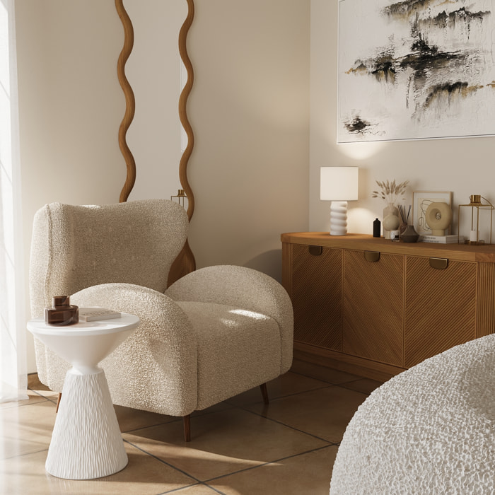 Prune – Table d’appoint design en magnésie blanc immaculé