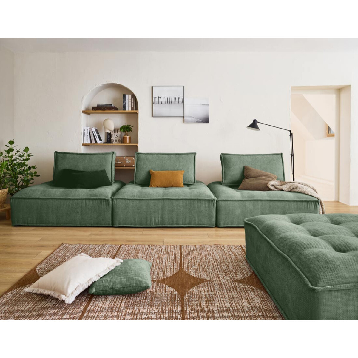 Marisol - pouf modulable - velours texturé - Vert