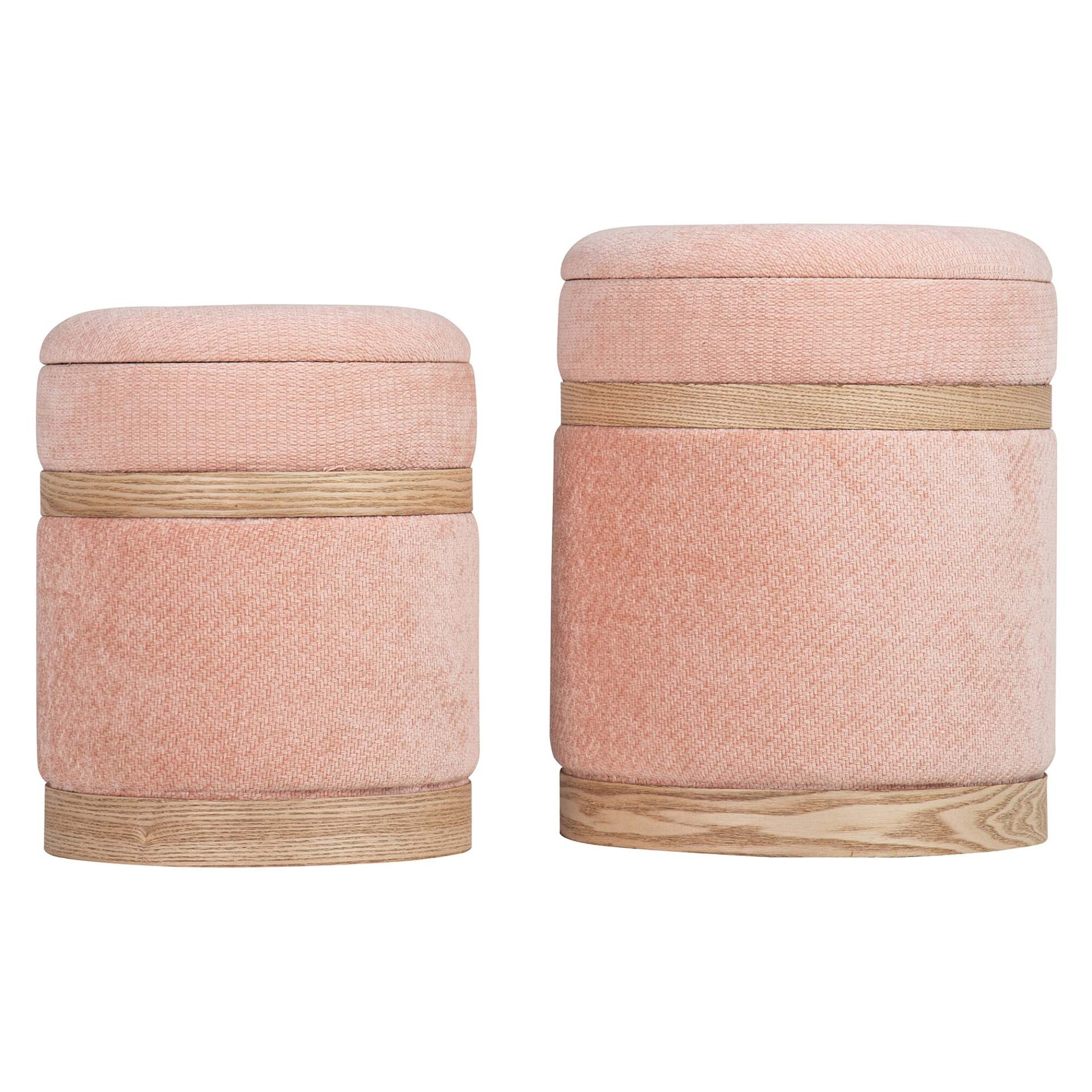 Set 2 Puffs Velvet 36x36x44 31x31x38 Cm