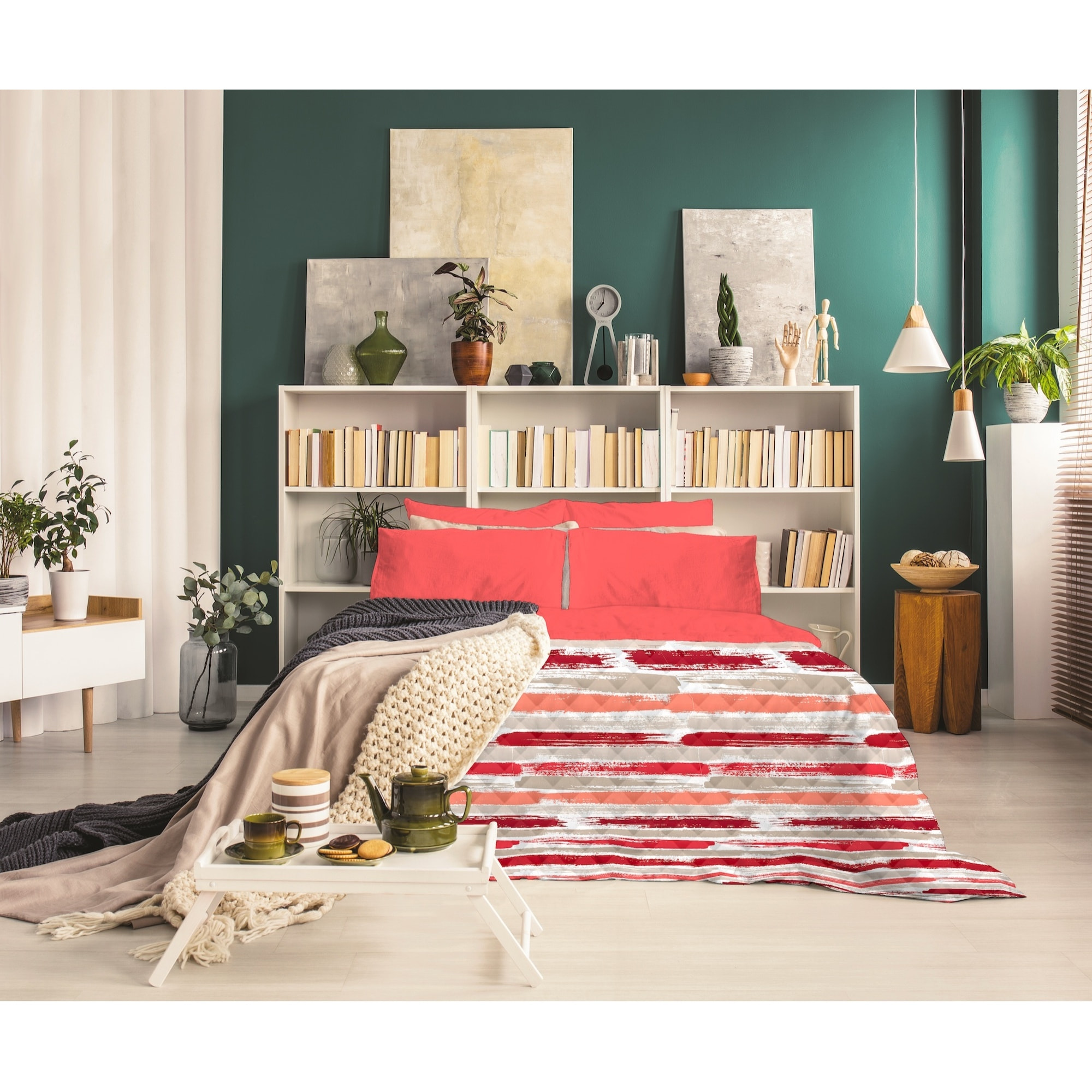 TRAPUNTINO LETTO PIAZZA E MEZZA RIGHE ROSSO MADE IN ITALY MEZZA STAGIONE