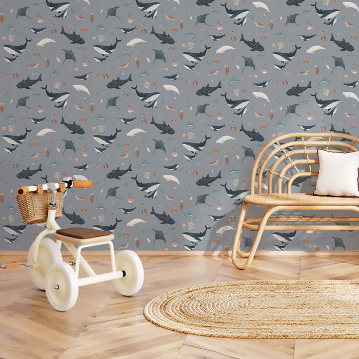 Papier peint enfant Le Bal des Baleines Intissé