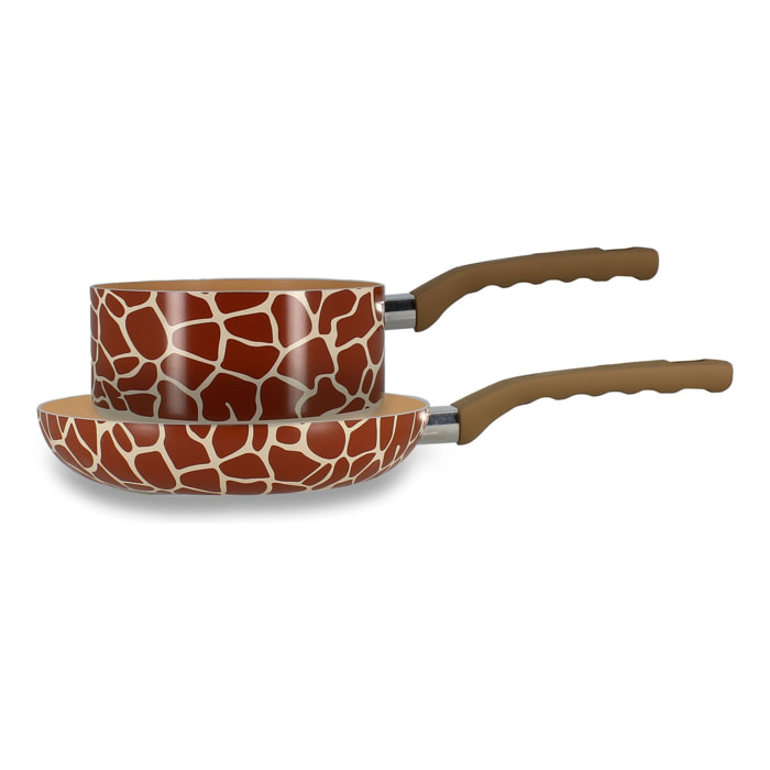 Lot de poêle et casserole en aluminium girafe - tous feux ANIMALS