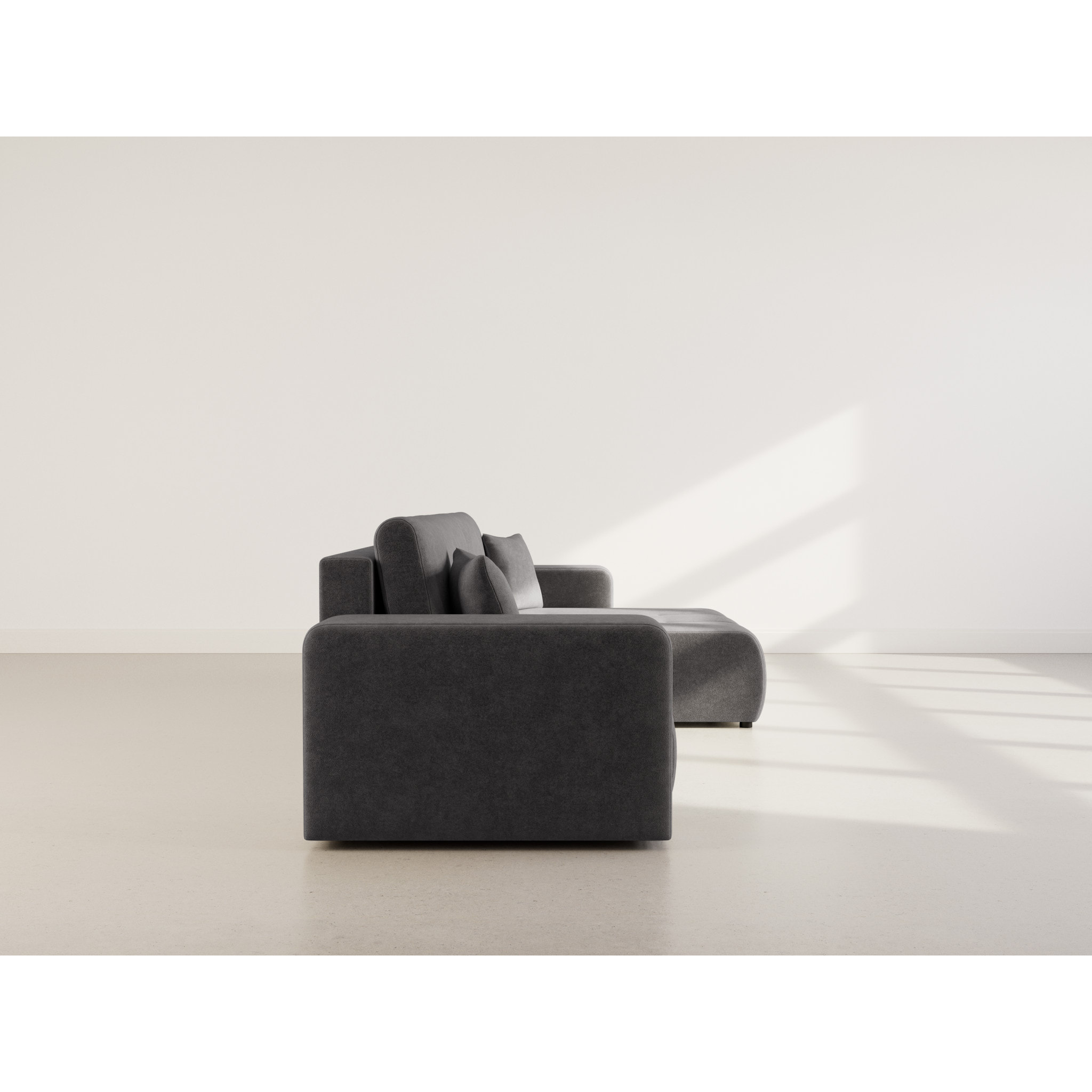 Nicole - Canapé d'angle réversible 5 places convertible avec coffre en tissu - Gris