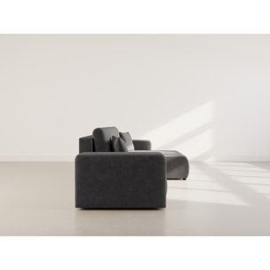Nicole - Canapé d'angle réversible 5 places convertible avec coffre en tissu - Gris