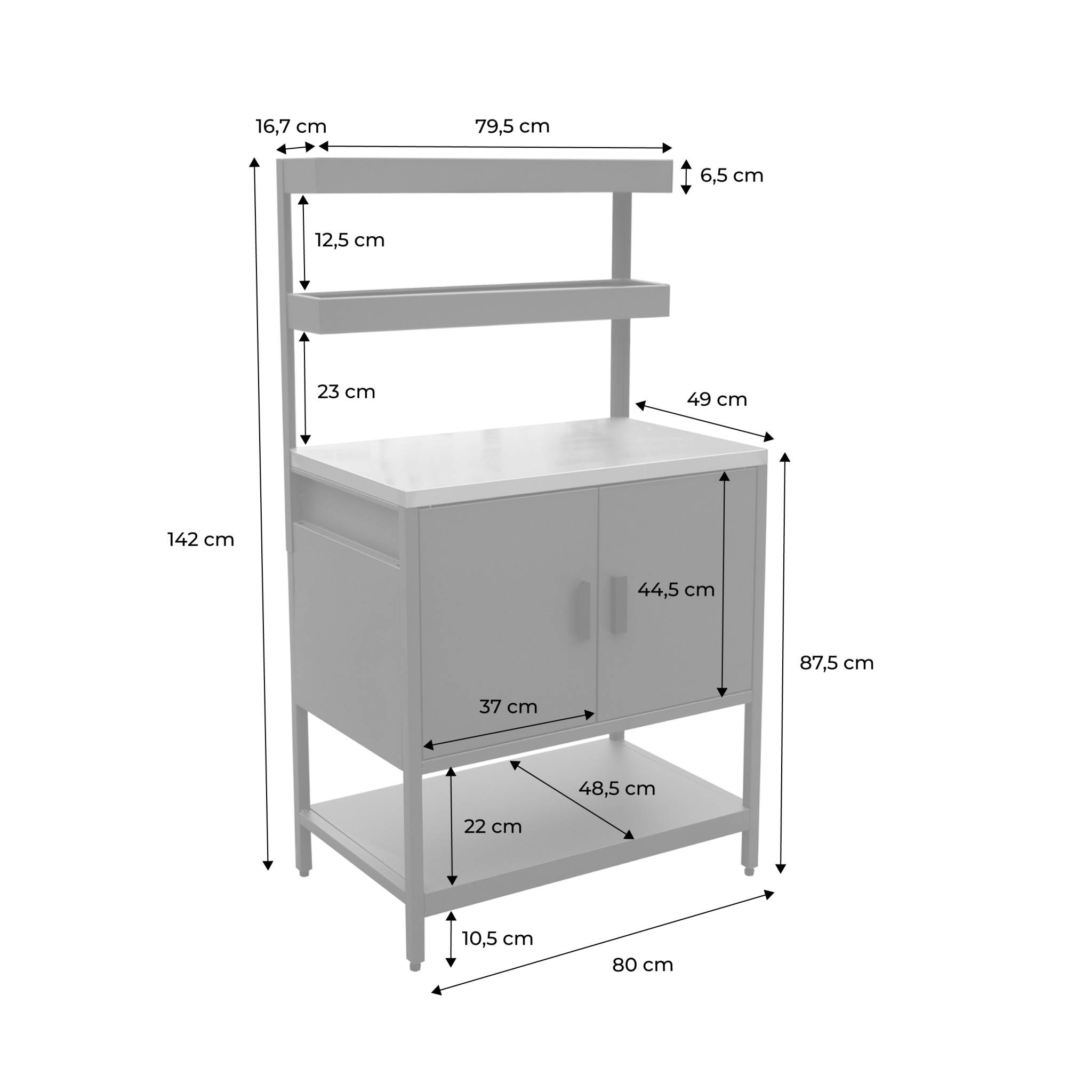 Cuisine d'extérieure en acier beige avec 2 étagères suspendues et 2 portes L80cm