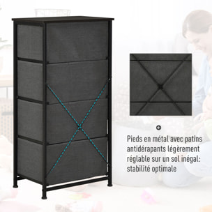 Meuble de rangement 4 tiroirs chiffonnier dim. 45L x 30l x 92H cm métal MDF non tissé noir