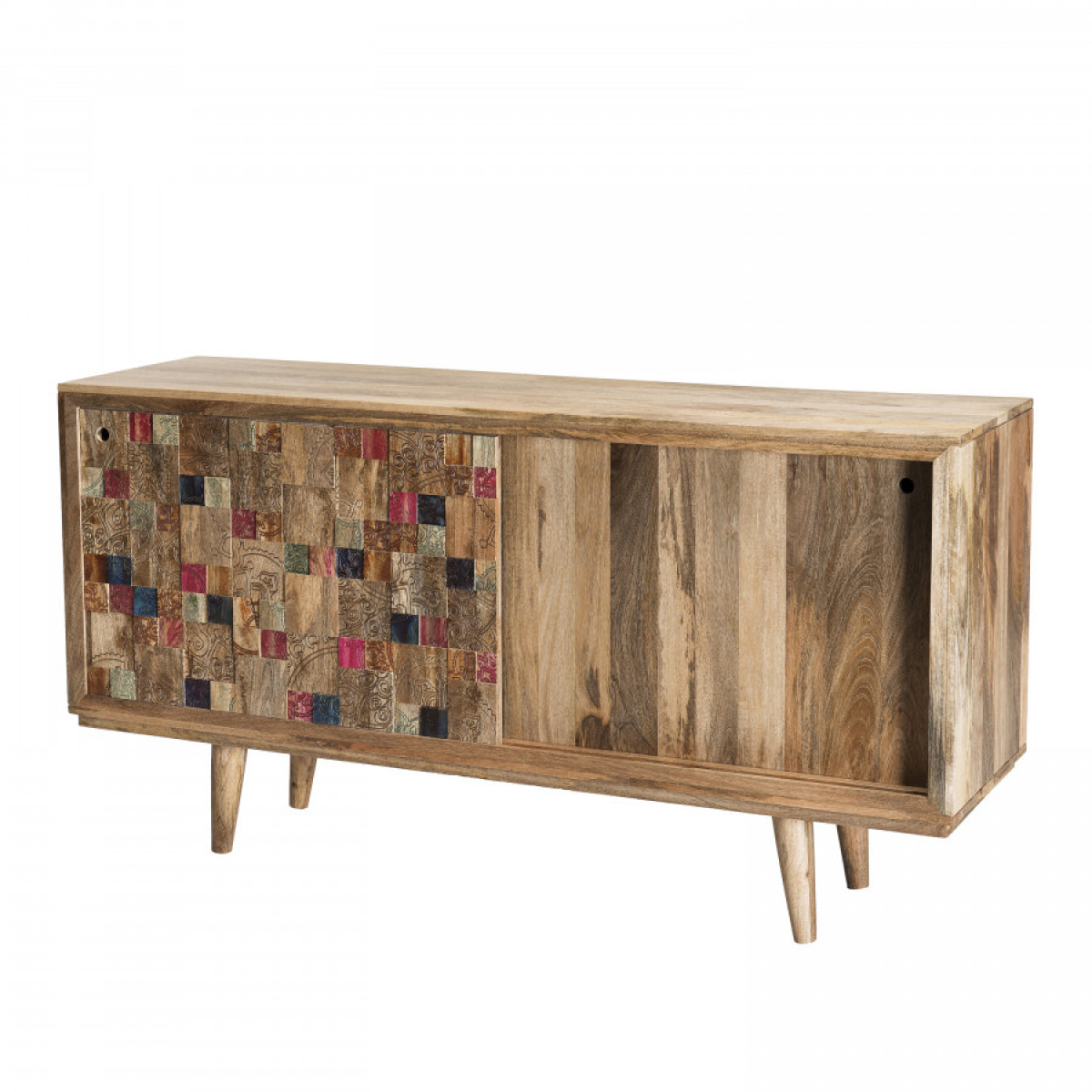 IRENE - Buffet bois Manguier 160x45cm 2 portes coulissantes 1 étagère Jodhpur