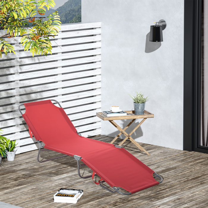 Tumbona Plegable Tumbona Jardín Exterior con Respaldo Ajustable en 5 Posiciones y Estructura Metálica Carga 120 kg para Terraza Piscina Playa 180x55x24 cm Burdeos