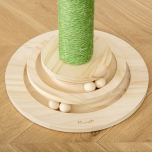 Poste Rascador para Gatos en Forma de Cactus Pequeño Árbol Rascador para Gatos con Poste de Sisal y Felpa Pelota Colgante y Base con Juego de Madera 32x32x60 cm Verde