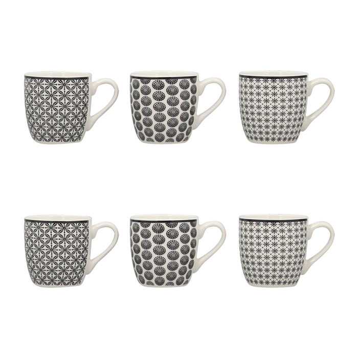 Lot de 6 tasses en porcelaine - 3 décors assortis 18cl GRAPHIK