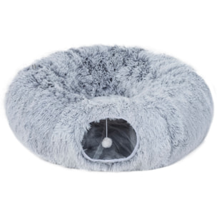 Panier tunnel chat 2 en 1 coussin amovible lavable jeu boule intégrés