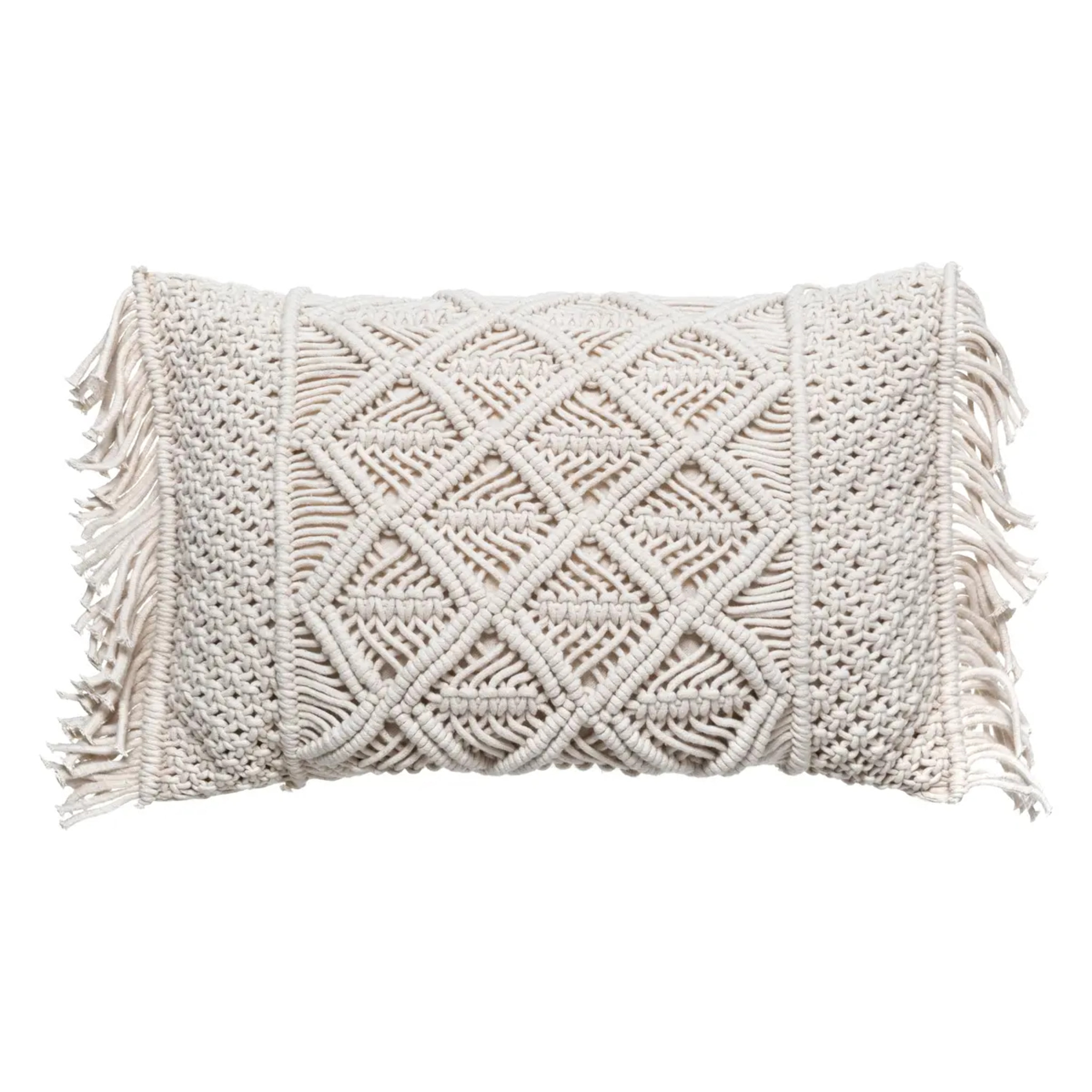 Coussin "Macramé" blanc ivoire 30x50cm