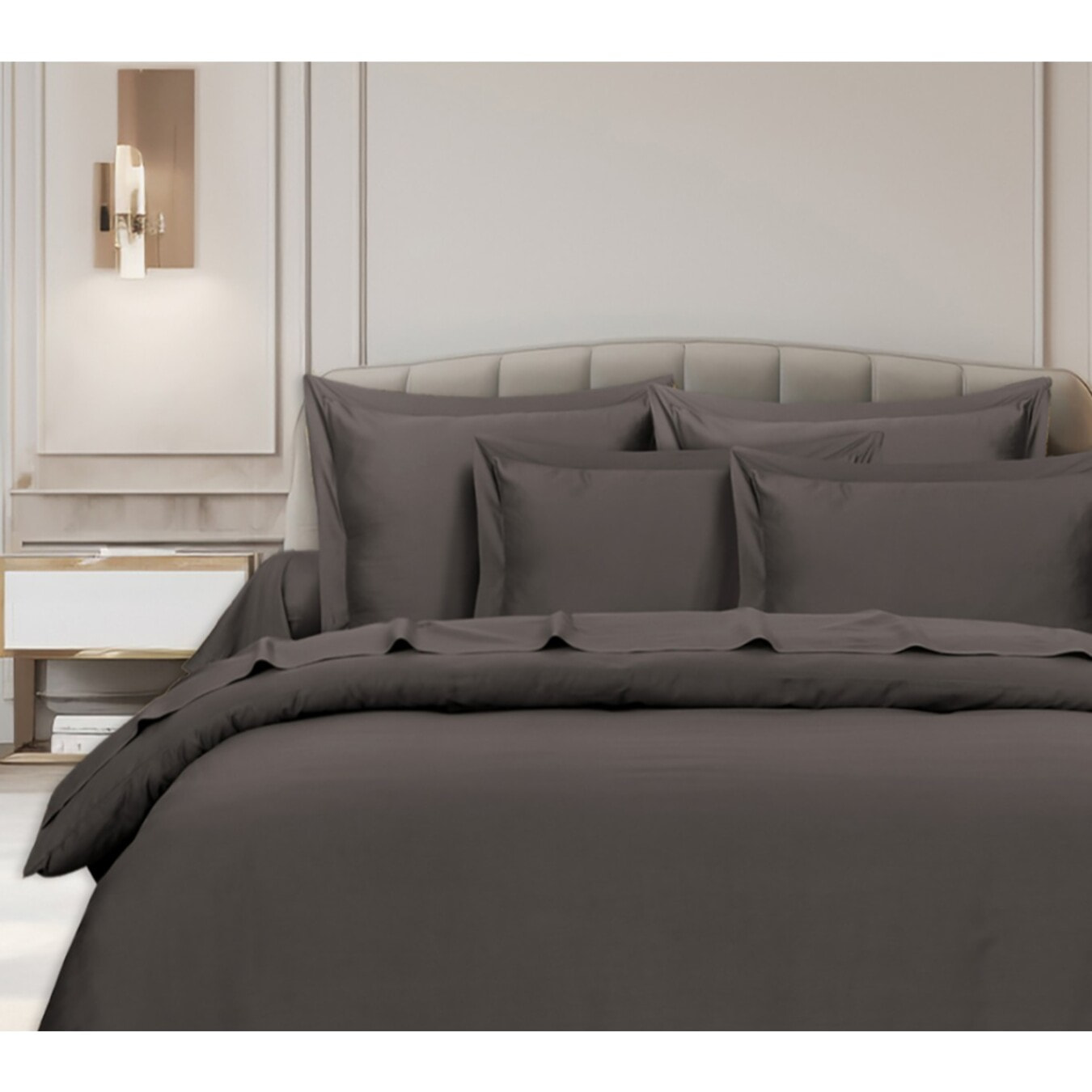 Parure housse de couette en satin de coton anthracite