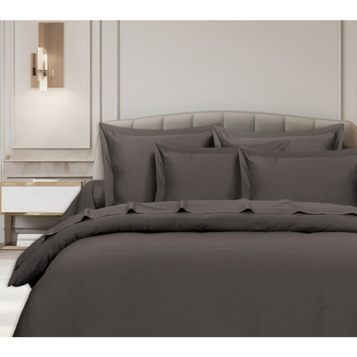 Parure housse de couette en satin de coton anthracite