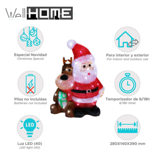 Figura luminosa de papá noel y reno con luces led y temporizador
