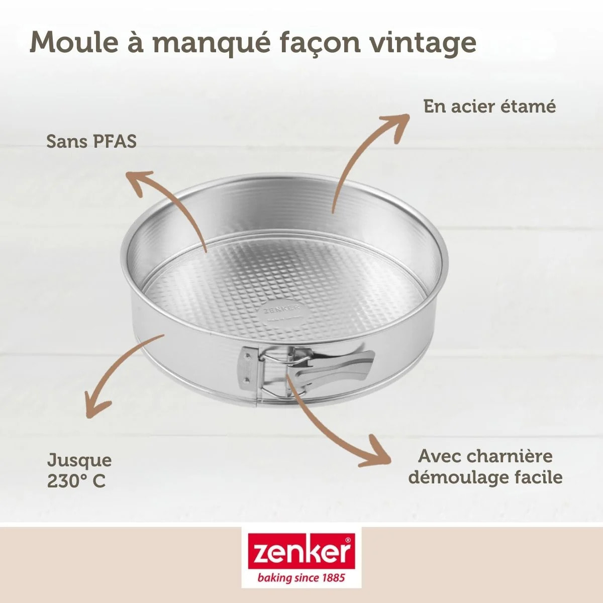 Lot comprenant 1 Moule à manqué charnière, 1 spatule Zenker et 2 bols à mixer en inox Fackelmann