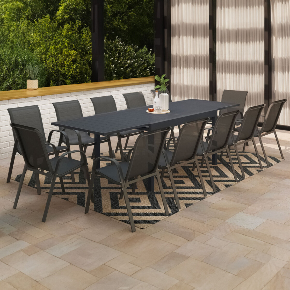 Ensemble repas extensible 12 places polywood gris