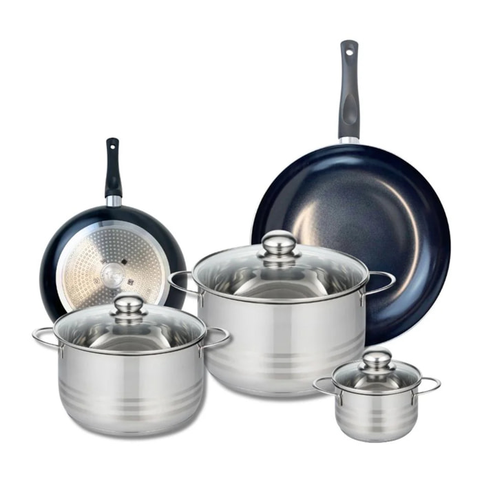 Ensemble de 2 Poêles de cuisson 20 et 28 cm et 3 faitouts 12, 20 et 24 cm Elo Prima Brillant