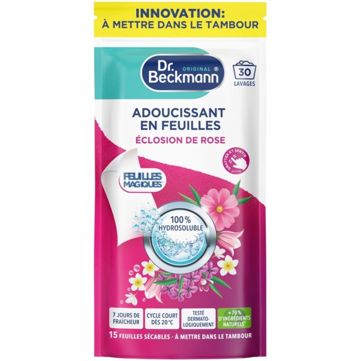 Adoucissant DR BECKMANN Feuilles Magiques - Adoucissant en Feuilles - Éclosion de Rose x30 lavages