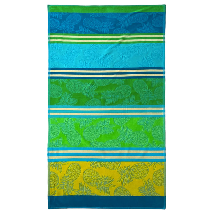 Serviette de plage éponge velours Jacquard ciselé Vert 90x170 340g/m² - Cancun