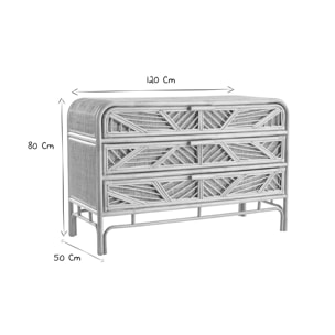 Commode vintage en rotin 3 tiroirs L120 cm GALON