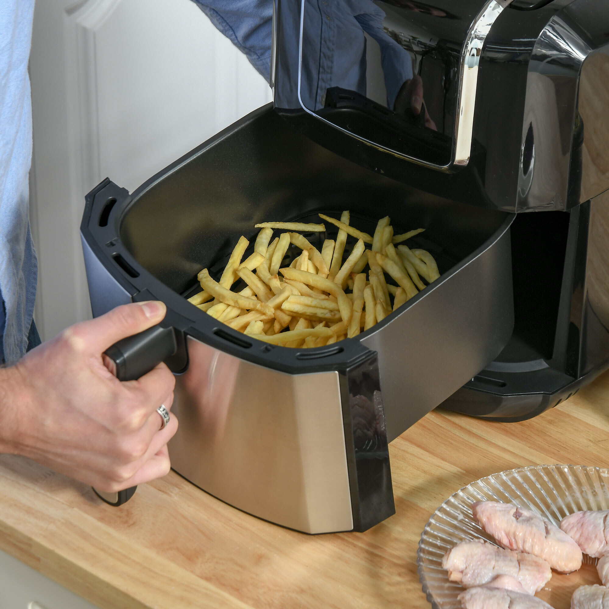 Friteuse à air 1700W 6,5L - air fryer multifonction 8 programmes - température réglable - timer 60 min. - gris noir