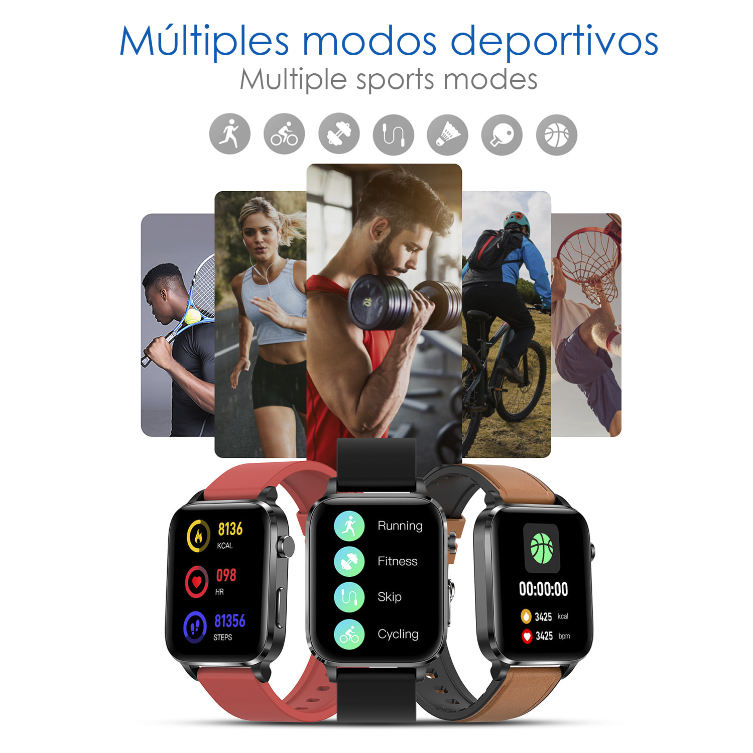 Smartwatch F100 con terapia de salud con láser de doble sonda. Monitor de O2, tensión y termómetro. Varios modos deportivos.