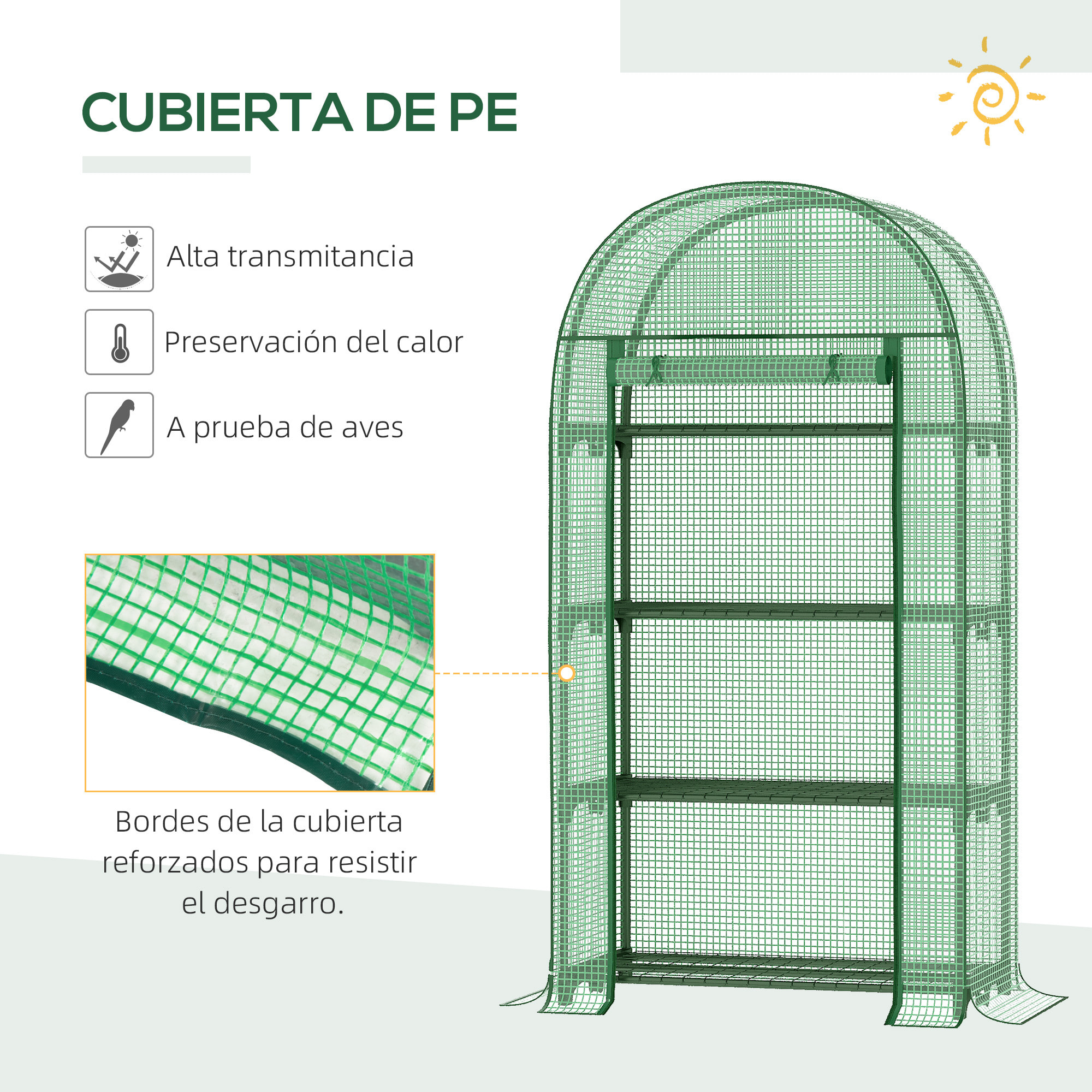 Invernadero de Jardín con 4 Estantes Metálicos Puerta Enrollable y Cubierta de PE Vivero Casero de Terraza para Cultivo Plantas Flores Macetas 80x49x160 cm Verde