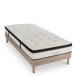 Ensemble Matelas Émeraude & Sommier Kit Bois, Mémoire de Forme & Air System, 25 cm, Accueil Moelleux, Soutien Ferme, Lattes Actives