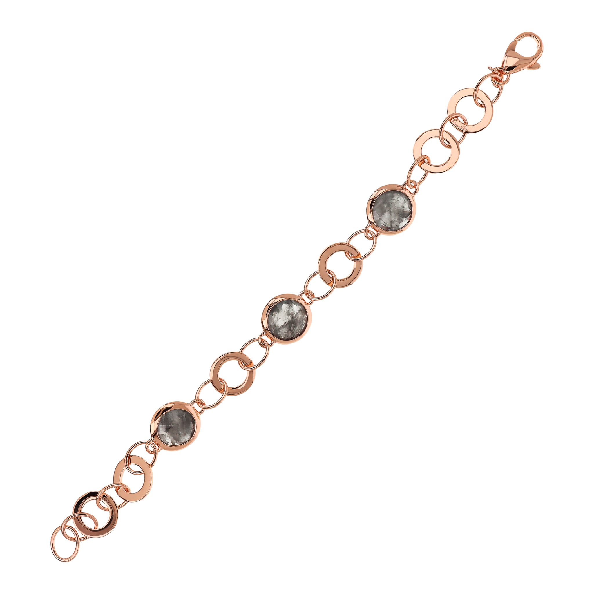 Bracciale Maglia ad Anelli con Elementi Tondi in Quarzo Grigio Placcato Oro Rosa 18kt