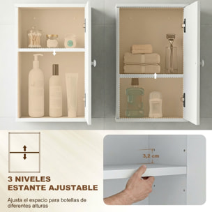 Armario de Baño de Pared, Mueble de Baño Colgar, Puerta con Cierre Suave, Estante Ajustable, para Cocina, Lavadero, 30x14x50 cm, Blanco