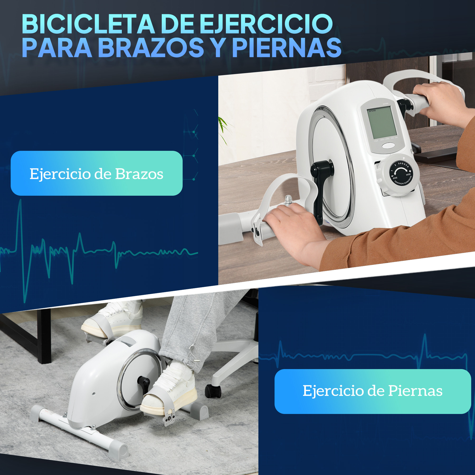 Pedales Estáticos Mini Bicicleta Estática con Resistencia Magnética de 8 Niveles Pantalla LCD y Pedales Antideslizantes para Ejercitar Brazos y Piernas Pedaleador para Casa Oficina Blanco