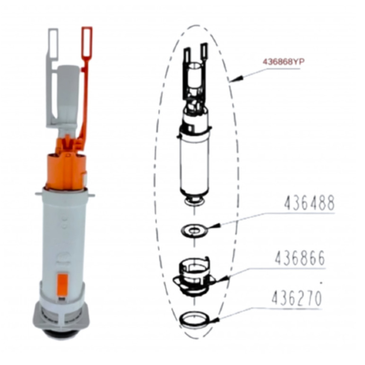 Mécanisme de chasse d'eau double touche pour WC encastré Vitra V-FIX et Vitrus (436868YP)