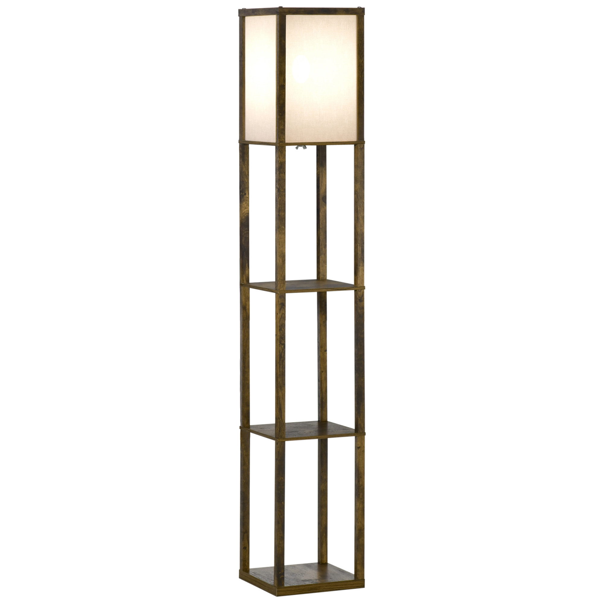 Lampadaire étagère lampe étagère 26L x 26l x 160H cm 3 étagères 4 niveaux MDF aspect bois vieilli