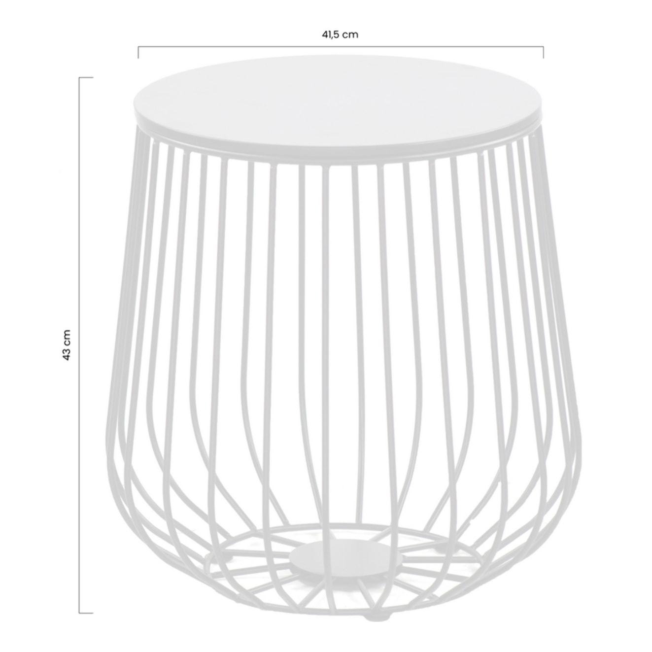 Tavolino da caffè 41,5x43 cm bianco in metallo con ripiano in legno