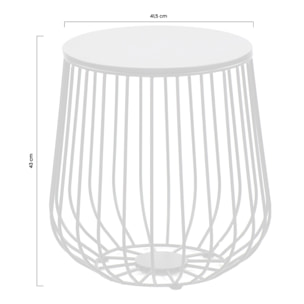 Tavolino da caffè 41,5x43 cm bianco in metallo con ripiano in legno