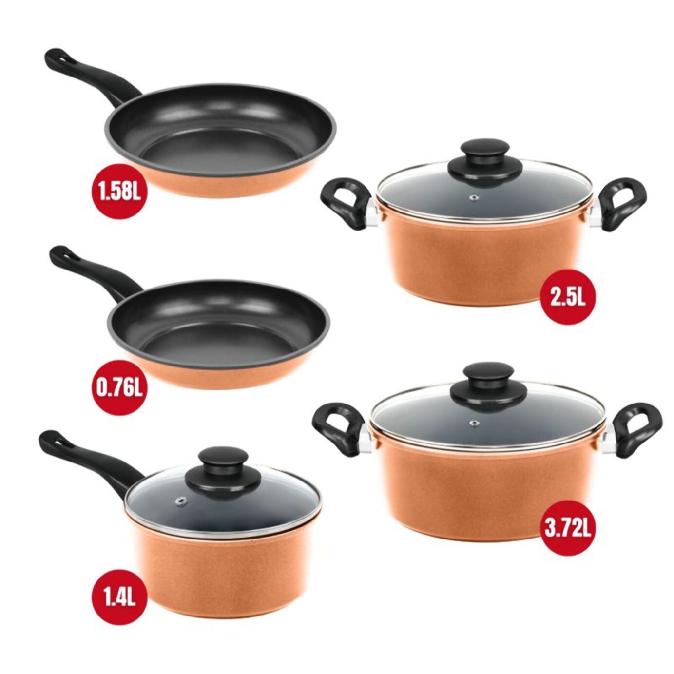 Batterie de cuisine anti-adhésive en cuivre 9 pièces Herzberg HG04838-COP
