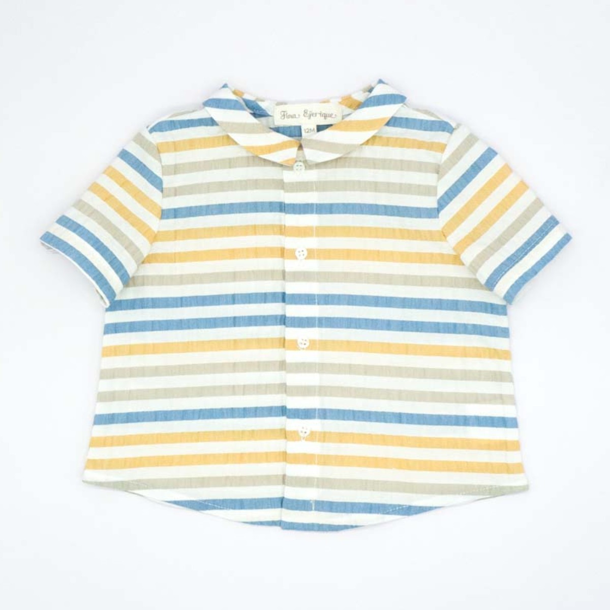 CAMISA MANGA CORTA RAYAS AMARILLA AZUL Y BEIGE