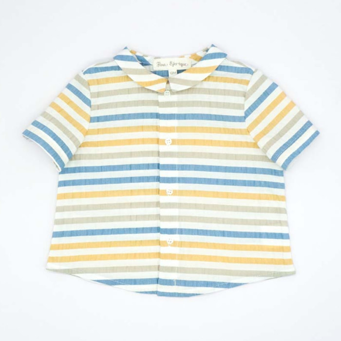 CAMISA MANGA CORTA RAYAS AMARILLA AZUL Y BEIGE