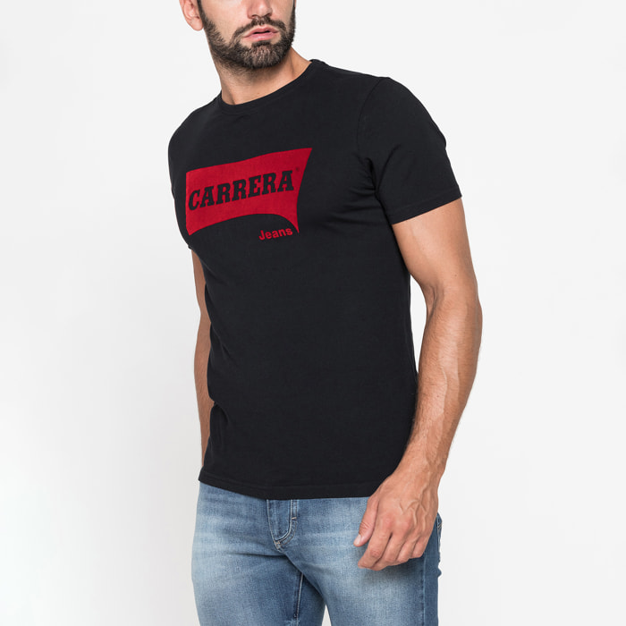 T-SHIRT GIROCOLLO IN COTONE CON STAMPA LOGO CARRERA